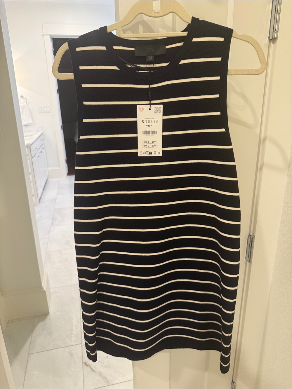 Zara Sleeveless Black and White Striped Knit Dress